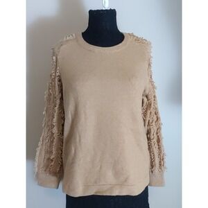 1.state Women Light Brown‎ Fringe Eyelash Sleeves Knit Sweater Size M